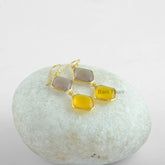 Chalcedony 13x15mm Fancy Shape Gemstone Earrings, Micron Gold Plated 925 Sterling Silver Dangle Earrings, Bezel Drop Earrings, Hook Earrings